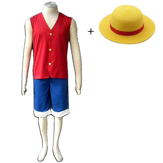 Anime Pirate Captain Monkey Cosplay Outfit with Hat for Adults Kids