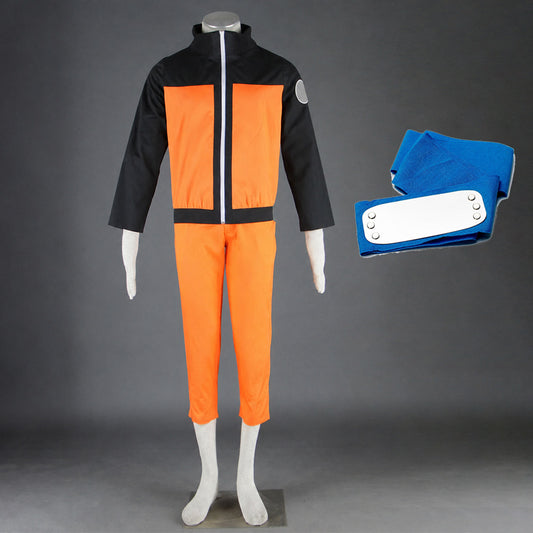 Anime Nine-Tailed Fox Spirit Power Ninja Teen Orange Cosplay Outfit Costume for Men Kids