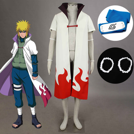 Anime Naruto Costume Minato 4th Hokage Cosplay Cloak with Headband for Men Kids