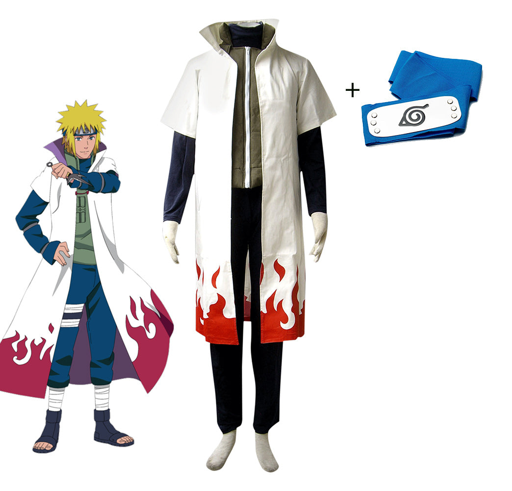 Men and Kids Anime Naruto Costume Minato 4th Hokage Cosplay Cloak with Headband