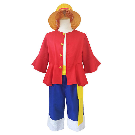 Anime Pirate Captain Monkey Cosplay Red Shirt Outfit Costume With Straw Hat