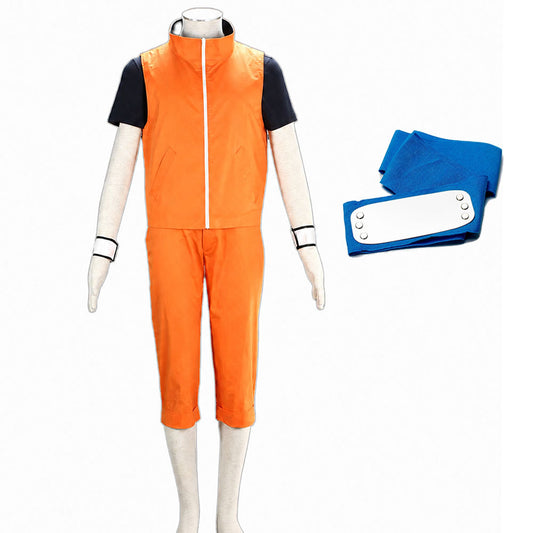 Anime Movie Four-Leaf Clover Nine-Tailed Fox Spirit Power Ninja Cosplay Orange Outfit Costume for Men Kids