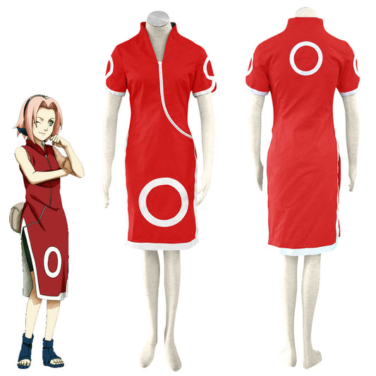 Anime Naruto Costume Haruno Sakura Childhood Cosplay Dress Outfit for Women Kids
