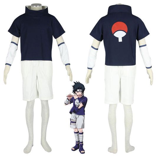 Anime Naruto Costume Uchiha Sasuke Childhood Cosplay Costume with Headband for Men Kids