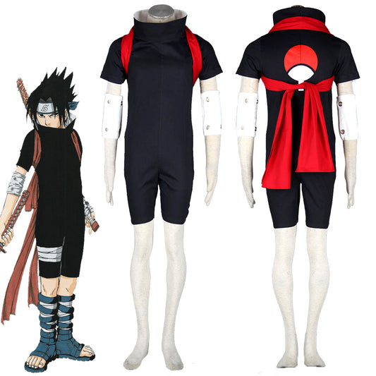 Anime Naruto Costume Uchiha Sasuke Taking Exam Cosplay Costume Black Outfit for Men Kids