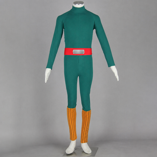 Anime Bushy Eyebrows Taijutsu Ninja Cosplay Costume Green Jumpsuit Outfit for Men Kids