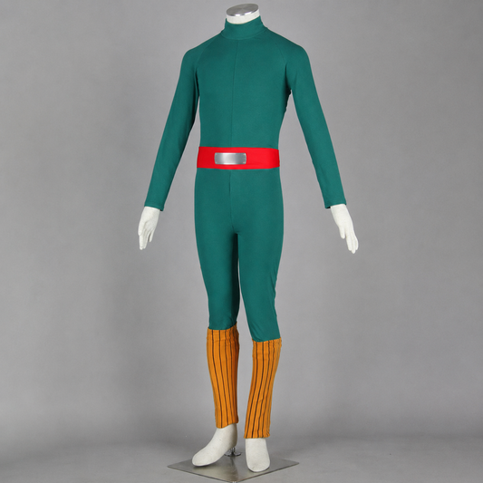 Anime Bushy Eyebrows Taijutsu Ninja Cosplay Costume Green Jumpsuit Outfit for Men Kids