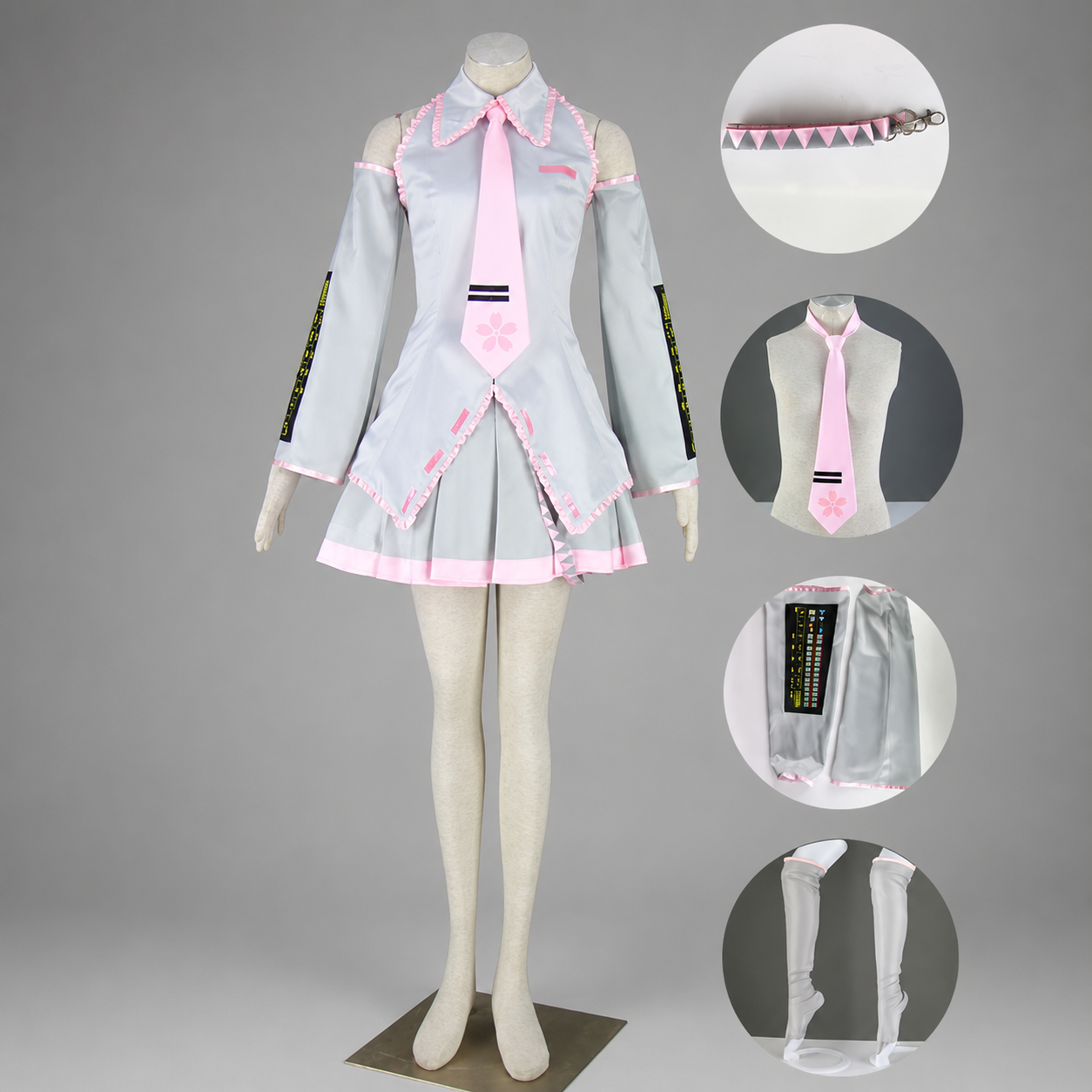 Women and Kids Virtual Spring Singer Silver Cosplay Cherry Blossom Dress Costume with Accessories