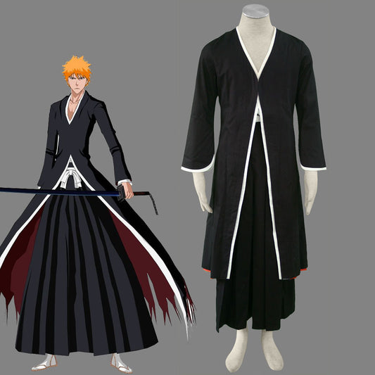 Bleach Costume Kurosaki Ichigo Cosplay Black Kimono Full Outfit for Men and Kids