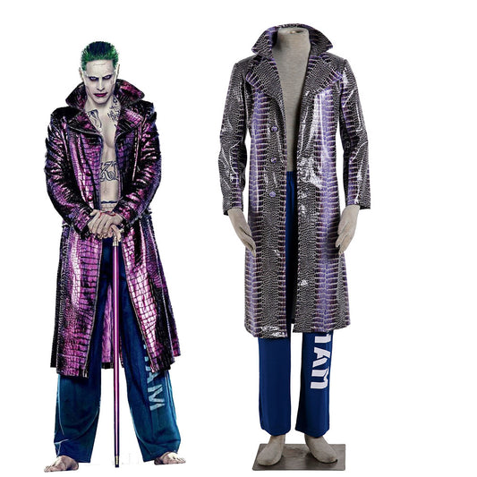 Men and Kids Suicide Squad Costume The Joker Cosplay Long Coat full Set