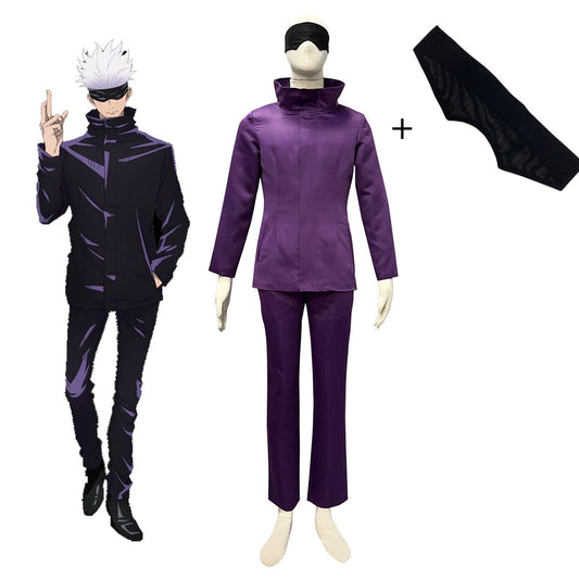 Men and Kids Jujutsu Kaisen Costume Teacher Gojo Satoru Uniform Cosplay with Eye Mask