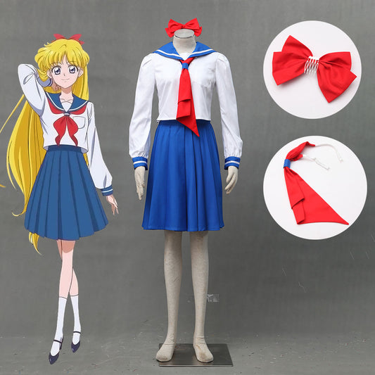 Women and Kids Sailor Moon Costume Sailor Venus Aino Minago School Uniform Cosplay