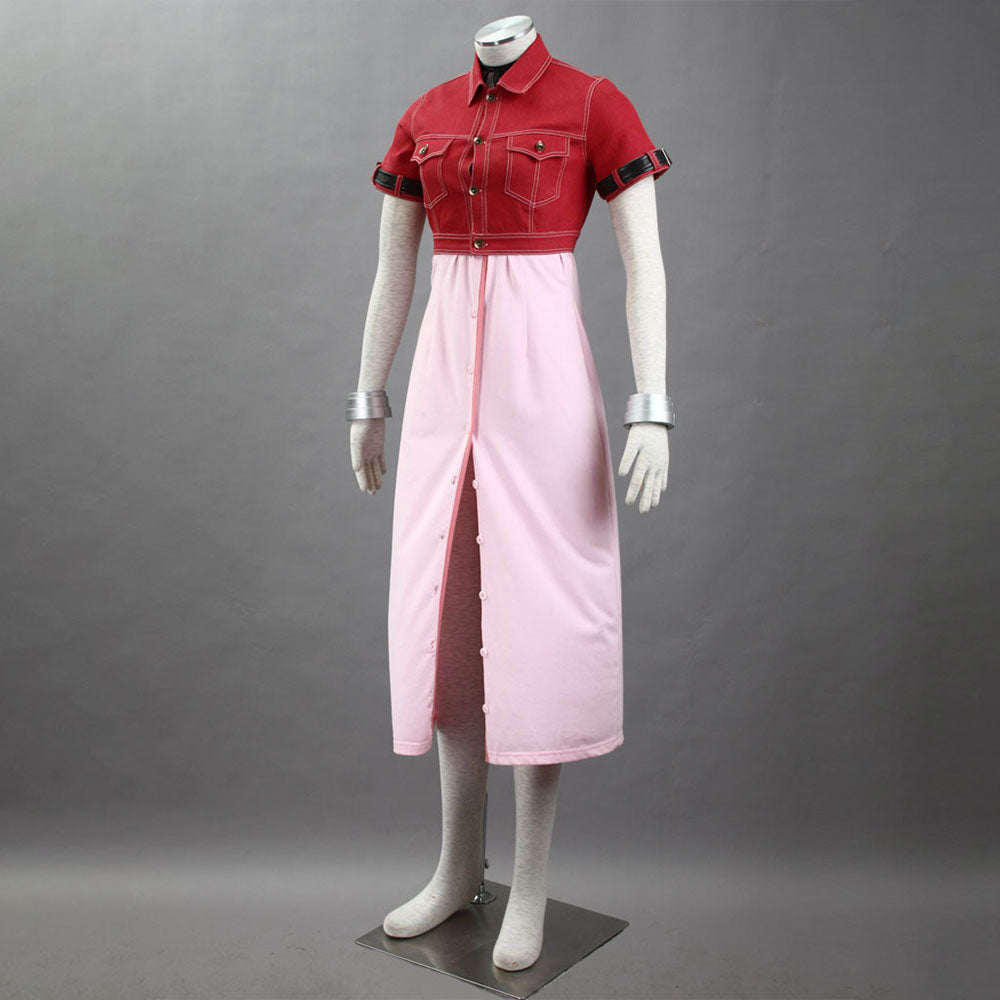 Final Fantasy 7 Costume Aerith Gainsborough Cosplay Suits with Accessories for Women and Kids