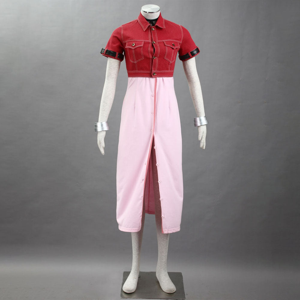 Final Fantasy 7 Costume Aerith Gainsborough Cosplay Suits with Accessories for Women and Kids