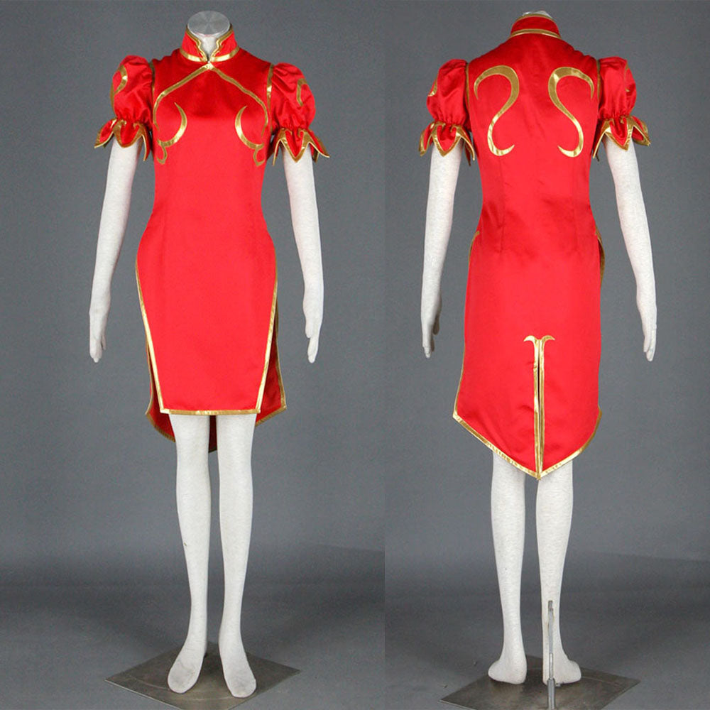 Street Fighter Costume Chun Li Cosplay Red Dress with Accessories for ...
