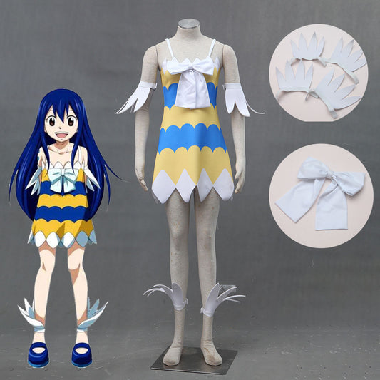 Fairy Tail Costume Wendy Marvell Cosplay Dress with Accessories for Women and Kids