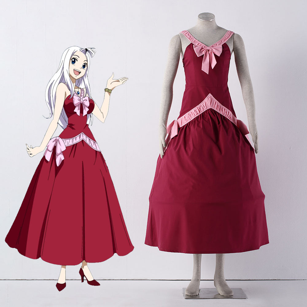 Fairy Tail Costume Mirajane Strauss Cosplay Red Dress with Bracelet for Women and Kids