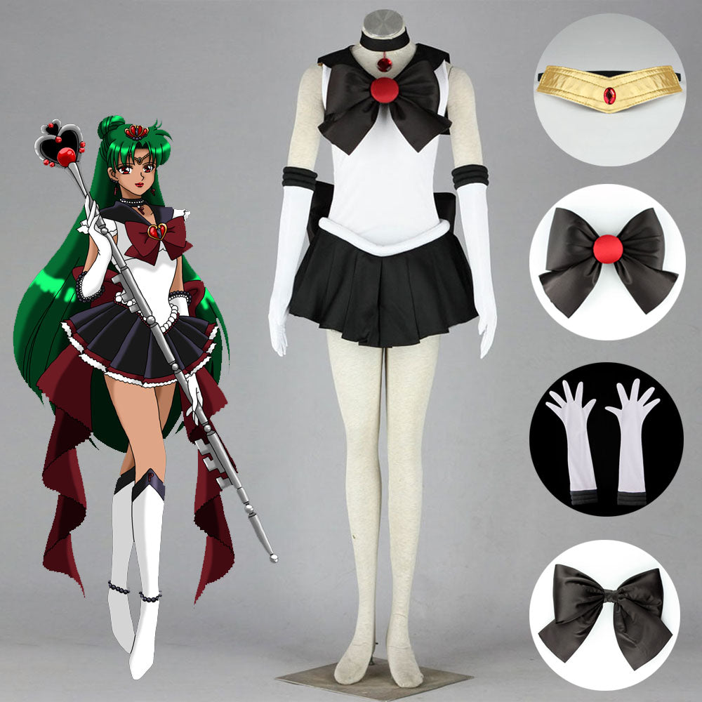 Women and Kids Sailor Moon Costume Sailor Pluto Mingou Setsuna Cosplay with Accessories