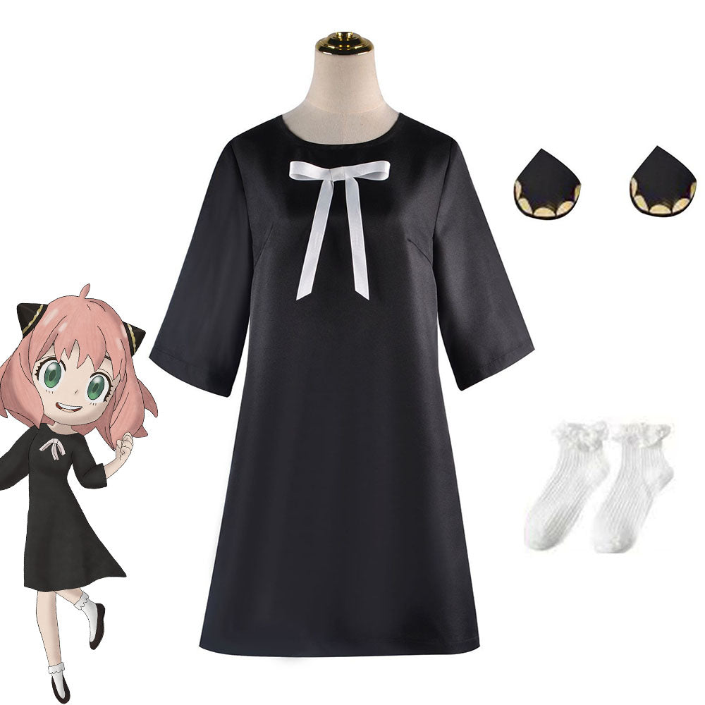 Women and Kids Spy x Family Costume Anya Forger Black Cosplay Dress Costume with Accessories