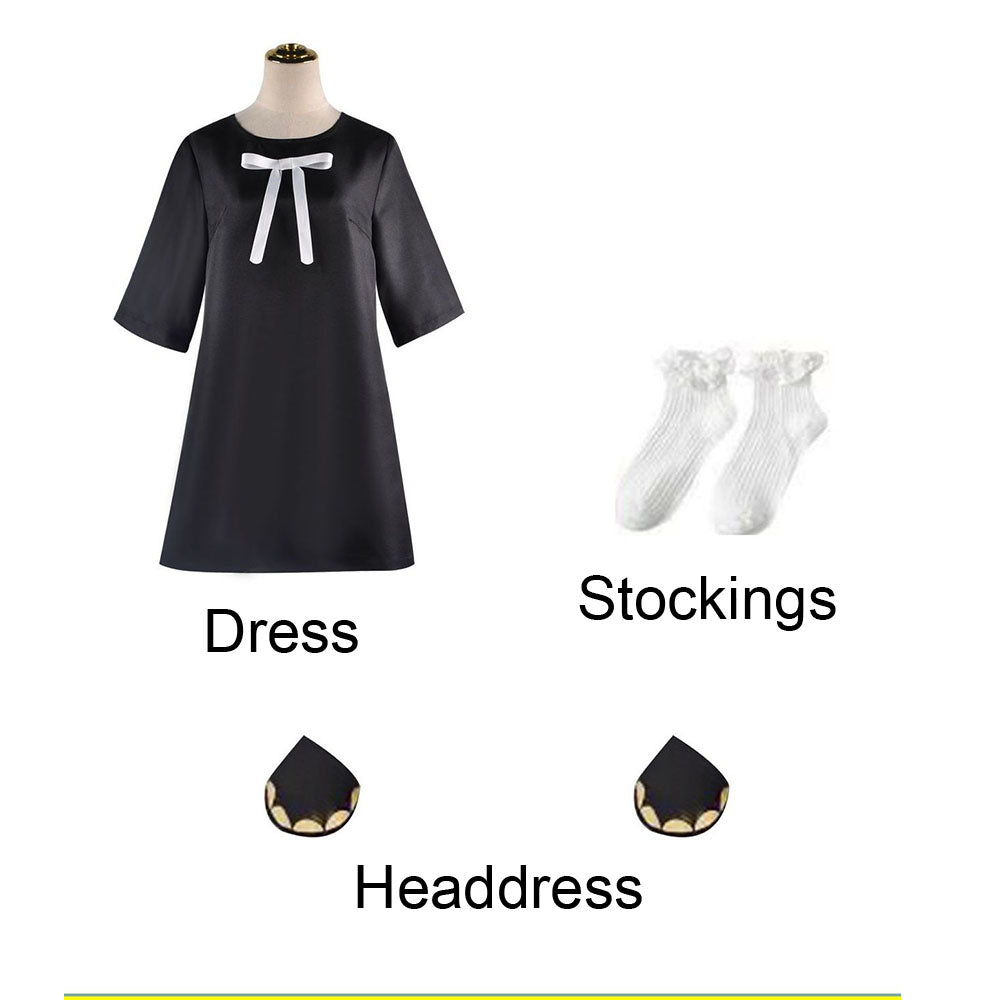 Women and Kids Spy x Family Costume Anya Forger Black Cosplay Dress Costume with Accessories