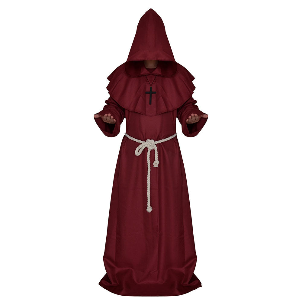 Halloween Costume Cloak Middle Age Monk Wizard Priest Cosplay Long Robe Unisex