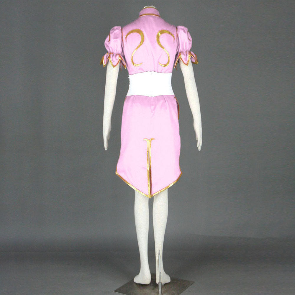 Street Fighter Costume Chun Li Cosplay Pink Dress with Accessories for Women and Kids