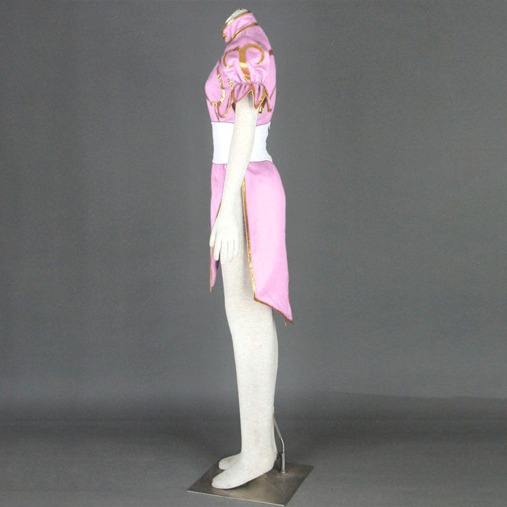 Street Fighter Costume Chun Li Cosplay Pink Dress with Accessories for Women and Kids