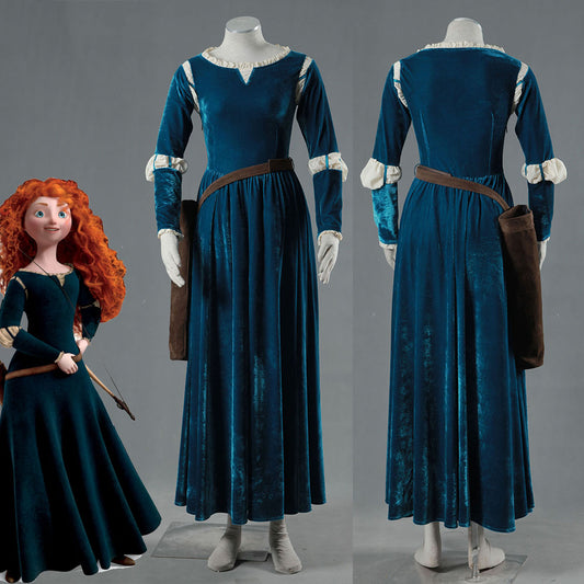 Brave Costume Princess Merida Cosplay Dress with Accessories for Women and Kids