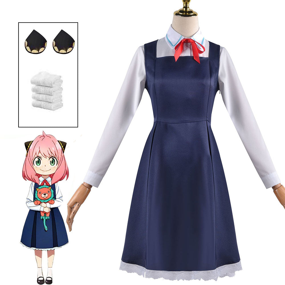 Spy x Family Costume Anya Forger Navy Cosplay Dress with Accessories for Women and Kids