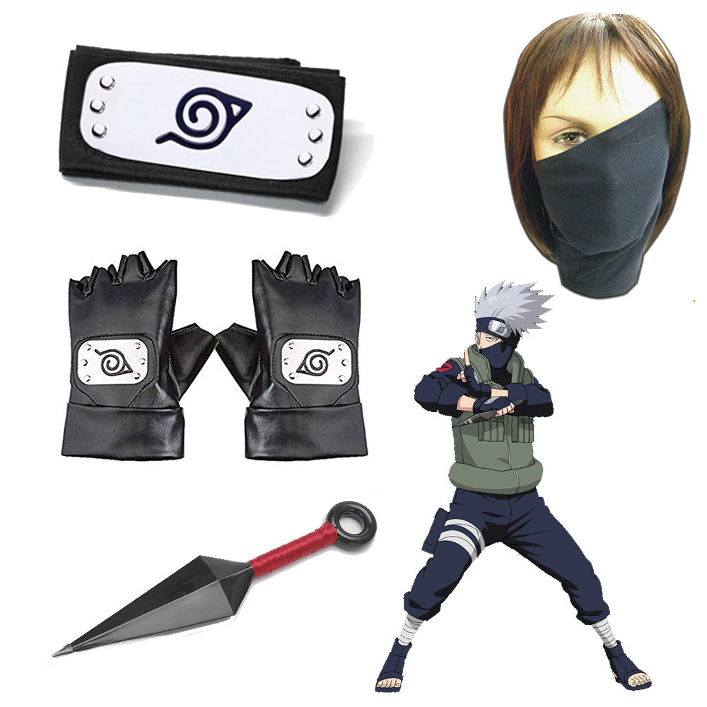 Naruto Costume Kakashi Cosplay Accessories Mask Gloves Kunai Headband