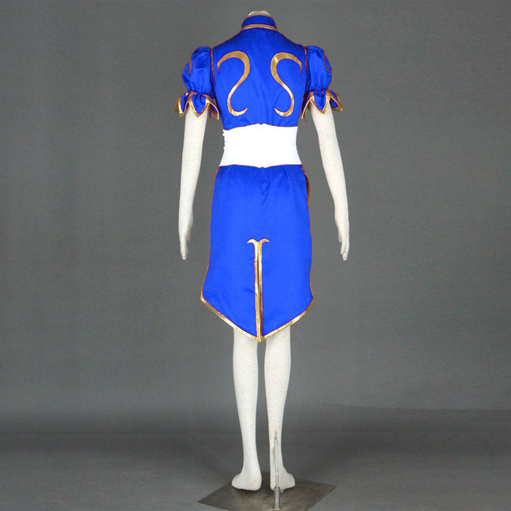 Street Fighter Costume Chun Li Cosplay Blue Dress with Accessories for Women and Kids