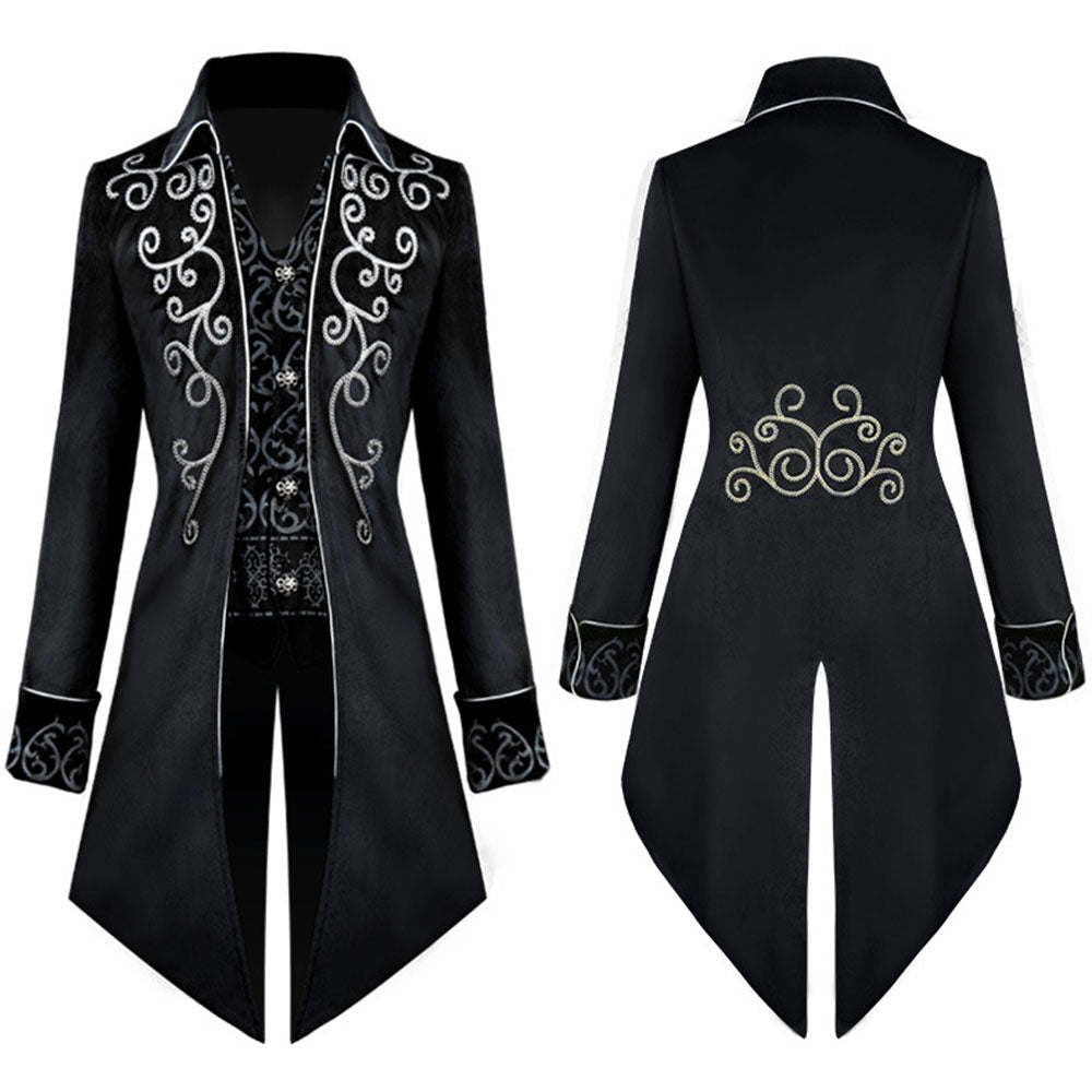 Halloween Costume Tailcoat Middle Century Silver Edge Vintage Unifrom Cosplay for Men