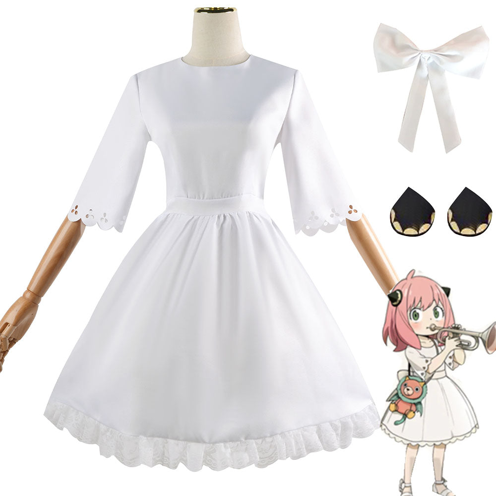 Spy x Family Costume Anya Forger White Cosplay Dress Costume with Accessories for Women and Kids