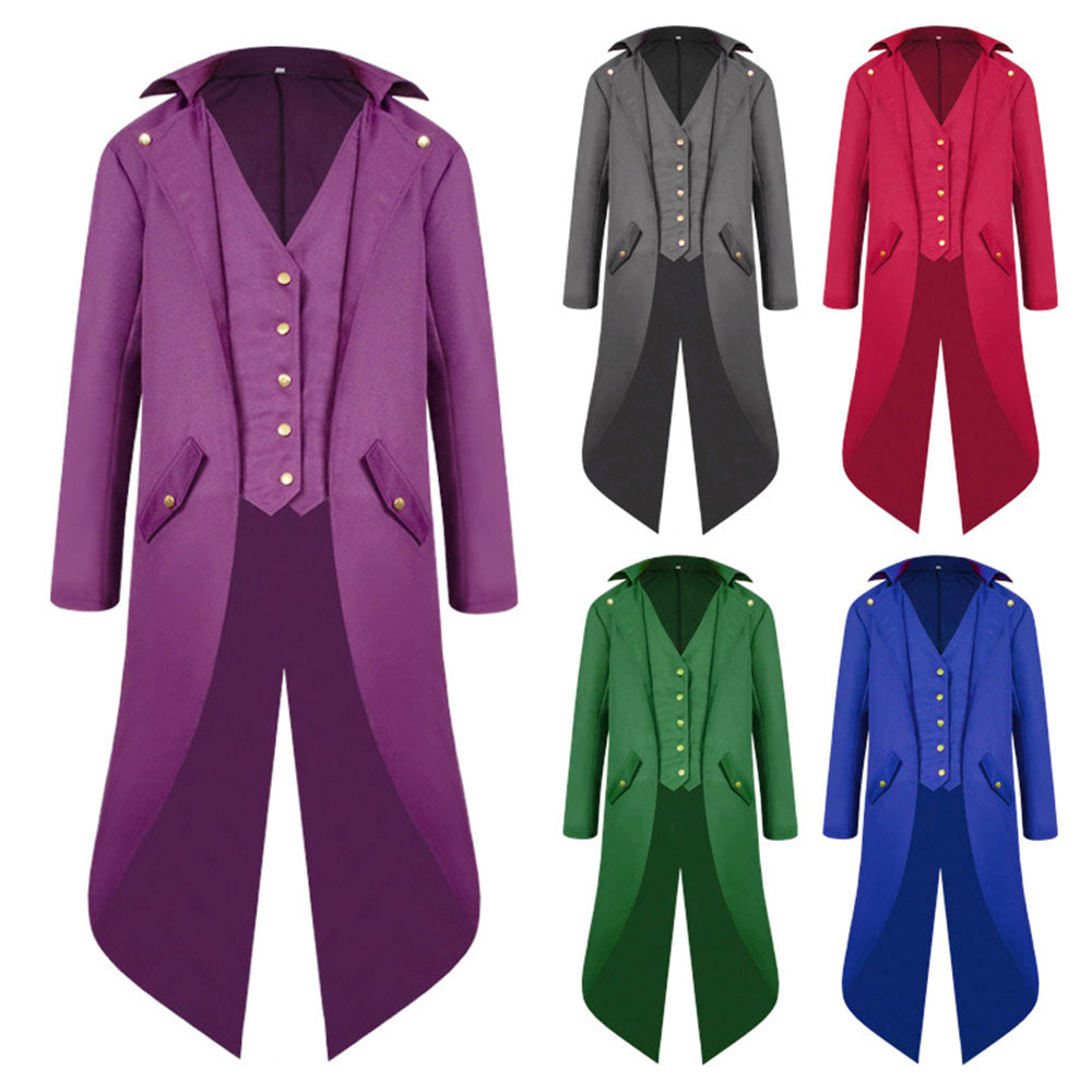 Halloween Costume Coat Middle Age Steampunk Vintage Unifrom Cosplay for Men and Kids