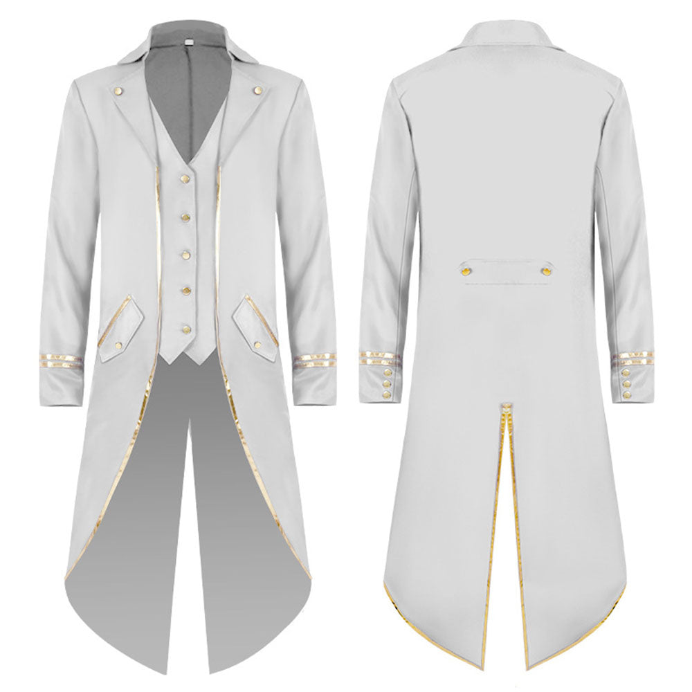 Halloween Costume Coat Middle Age Steampunk Silver Edge Vintage Unifrom Cosplay for Men