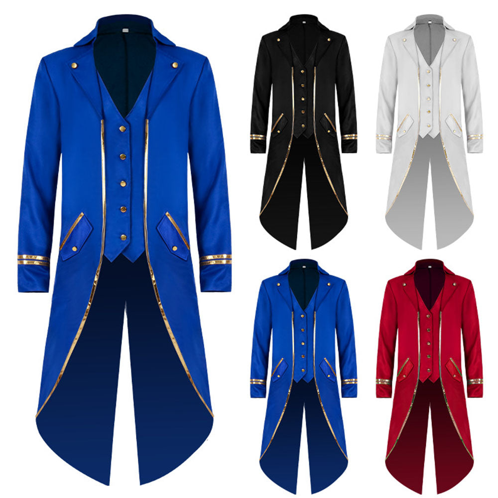 Halloween Costume Coat Middle Age Steampunk Silver Edge Vintage Unifrom Cosplay for Men