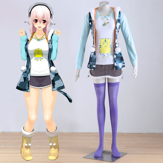 Super Sonico Costume Sonico Cosplay full Outfit for Women and Kids