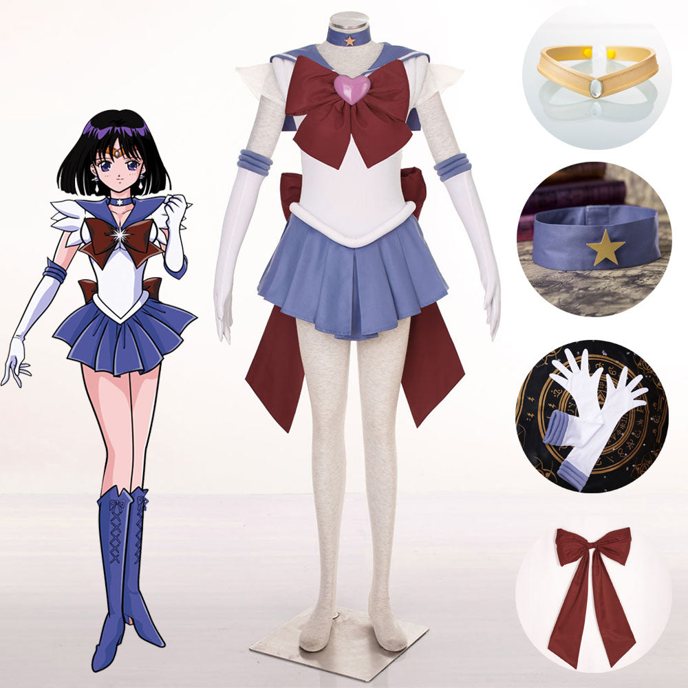 Women and Kids Sailor Moon Super S Costume Sailor Saturn Tomoyo Hotaru Cosplay with Accessories