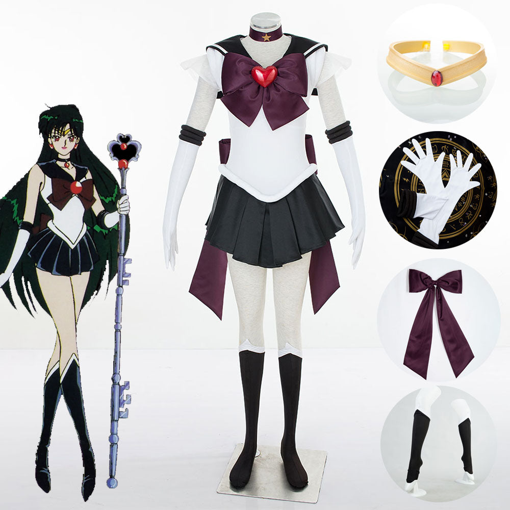 Women and Kids Sailor Moon Super S Costume Sailor Pluto Mingou Setsuna Cosplay with Accessories