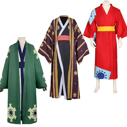 One Piece Wano Country Costumes Roronoa Zoro Luffy Trafalgar Law Cosplay Kimono Set For Men