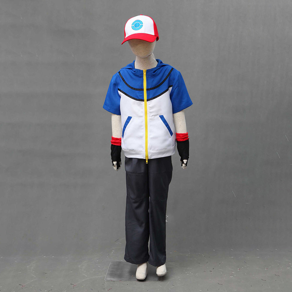 Pokemon Monster Costume Ash Ketchum Cosplay Hoodie full Set with Accessories for Men and Kids