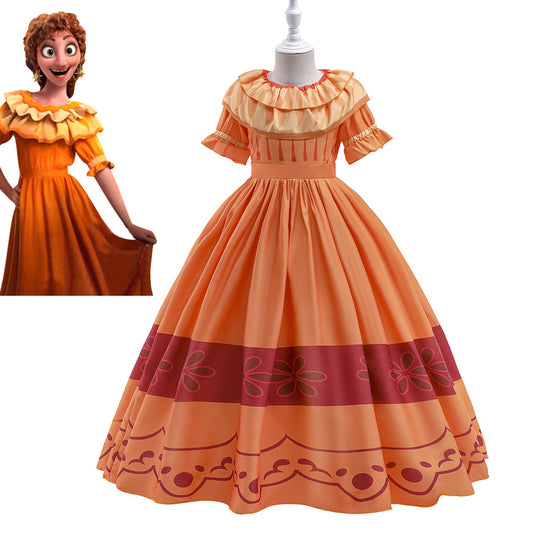 Girls Encanto Pepa Princess Dress Cosplay Muti-Layer Collar Puff Sleeves Fancy Dress