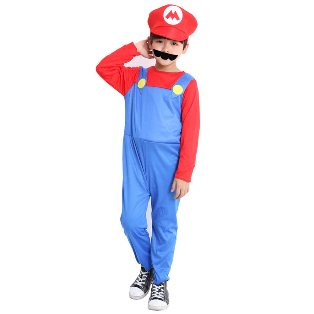 Super Mario Costume Super Mario Cosplay Overalls full outfit with Accessories for Adults and Kids