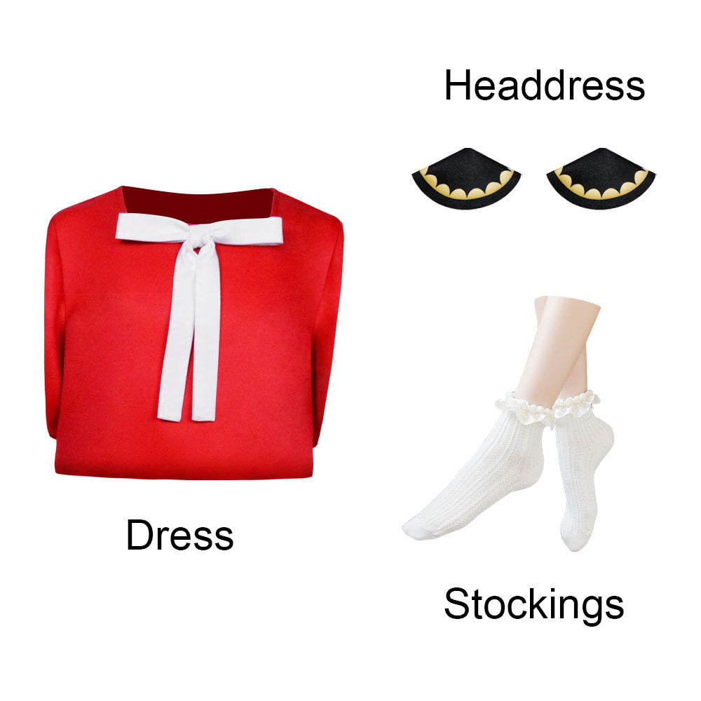 Spy x Family Costume Anya Forger Red Cosplay Dress Costume with Accessories for Women and Kids