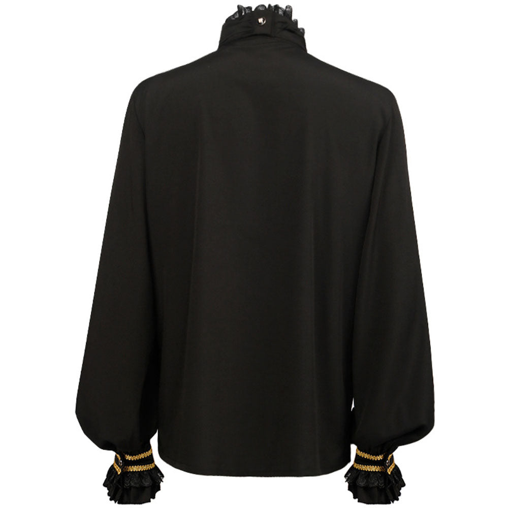 Halloween Costume Shirt Middle Age Gothic Vintage Pleated Tie Collar Shirt for Men
