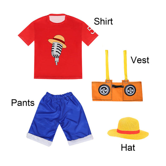 One Piece Film Red Costumes Monkey D Luffy Cosplay Set With Hat for Men