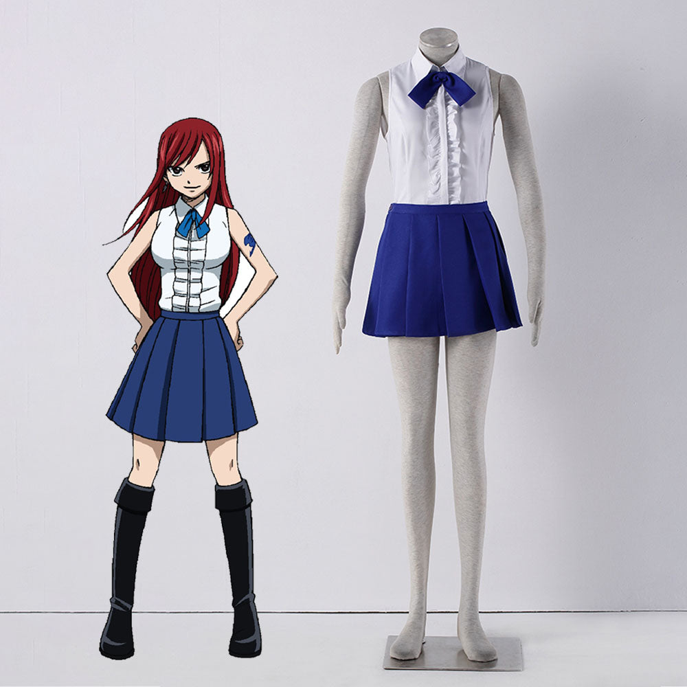 Fairy Tail Costume Erza Scarlet Normal Uniform Cosplay Set for Women and Kids