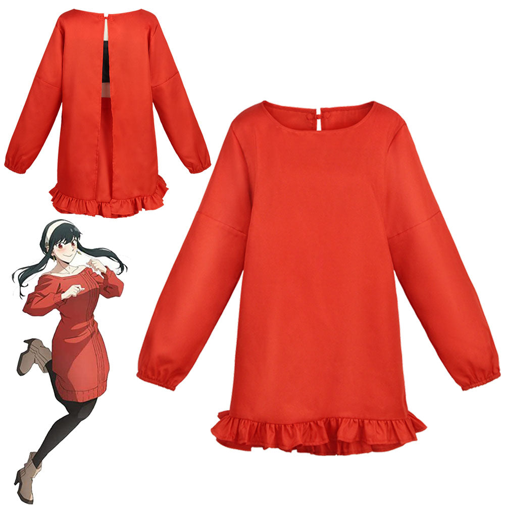 Spy x Family Costume Yor Briar Yor Forger Cosplay Red Suits with Accessories for Women and Kids