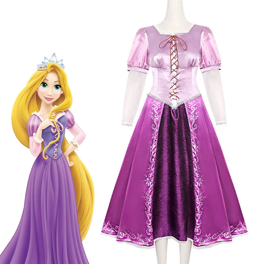 Tangled Costumes Princess Rapunzel Cosplay Light Purple Dress for Women and Kids