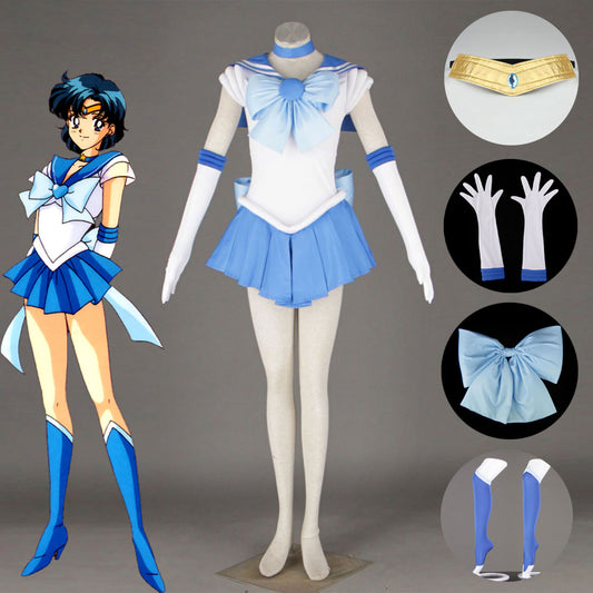 Women and Kids Sailor Moon Costume Sailor Mercury Mizuno Ami Cosplay with Accessories